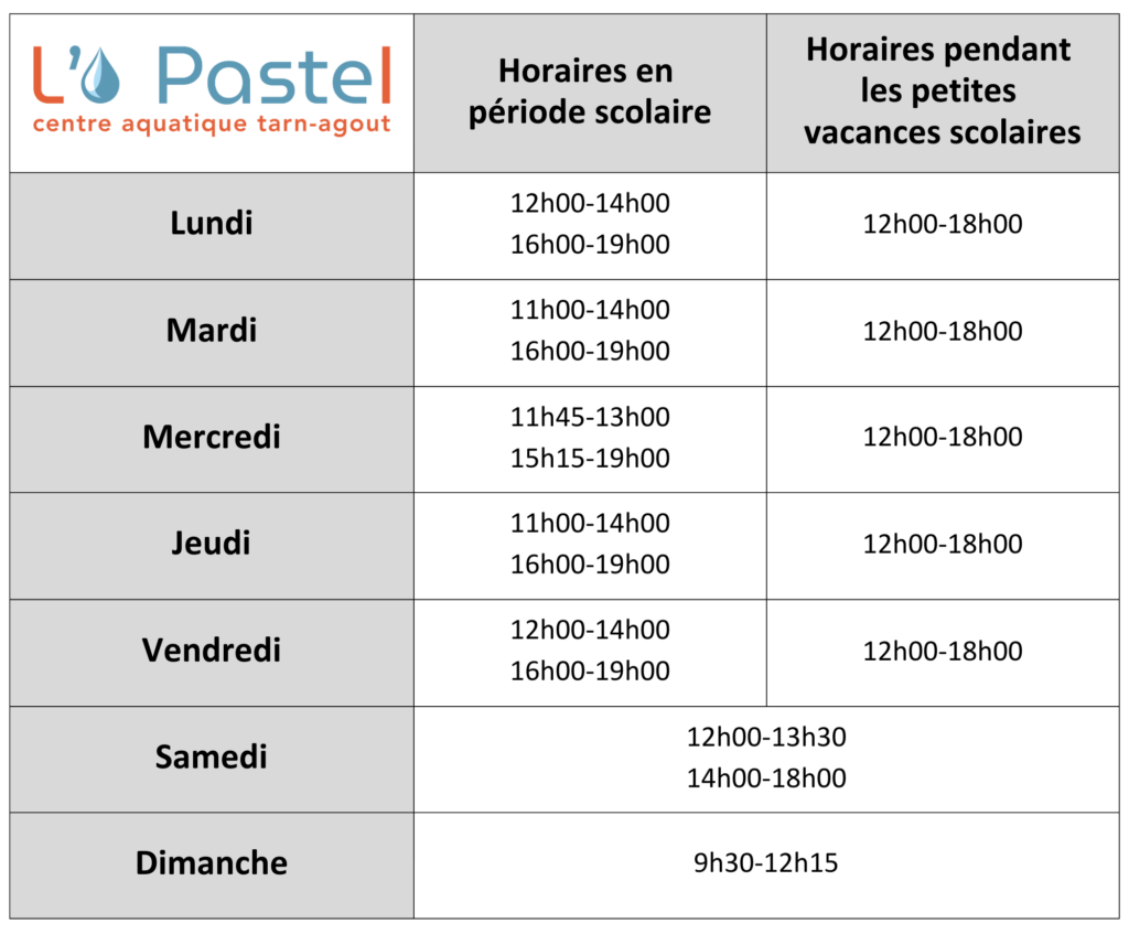 Les horaires du centre aquatique intercommunal