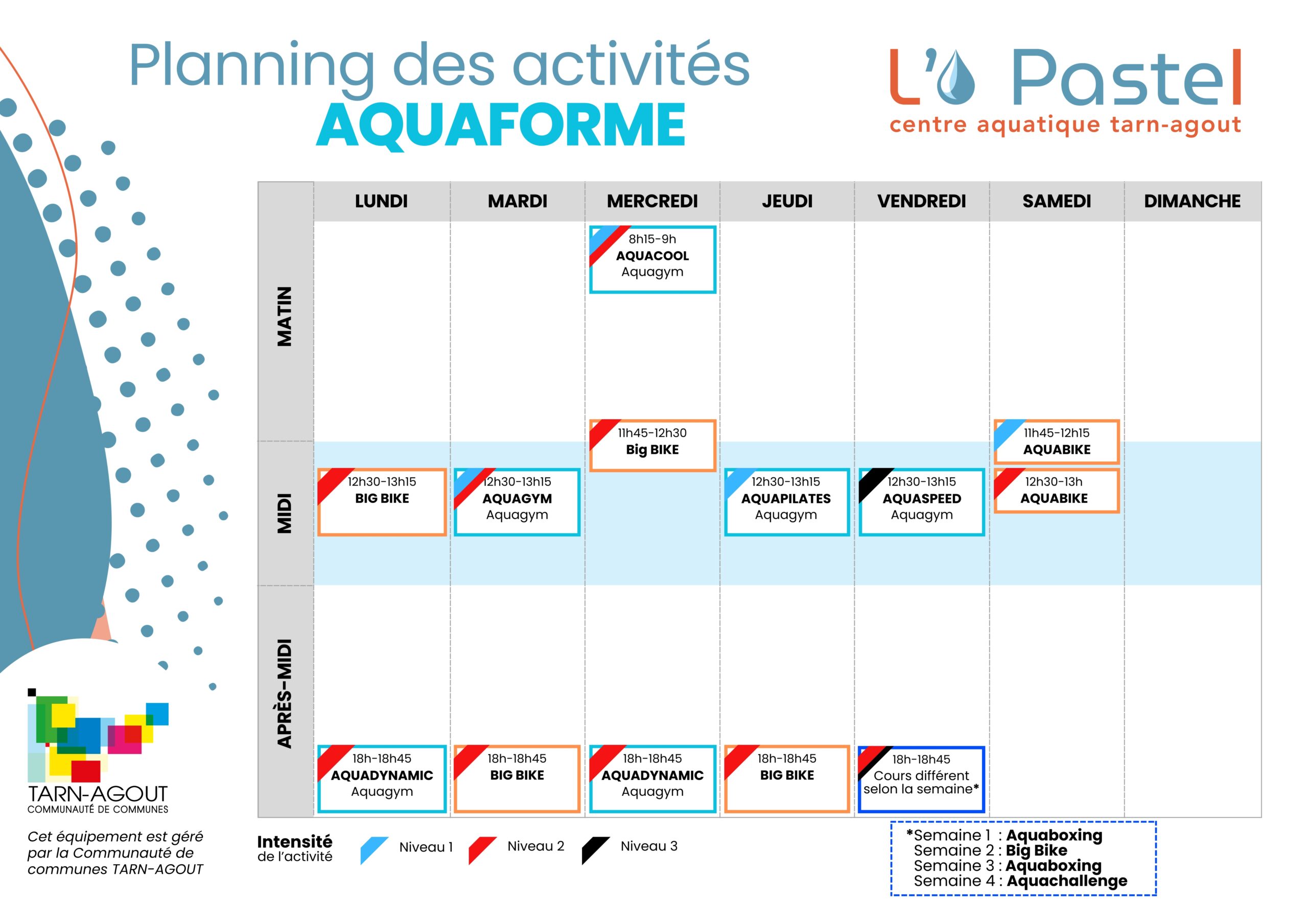 Planning Aquaforme des vacances d'hiver 2026