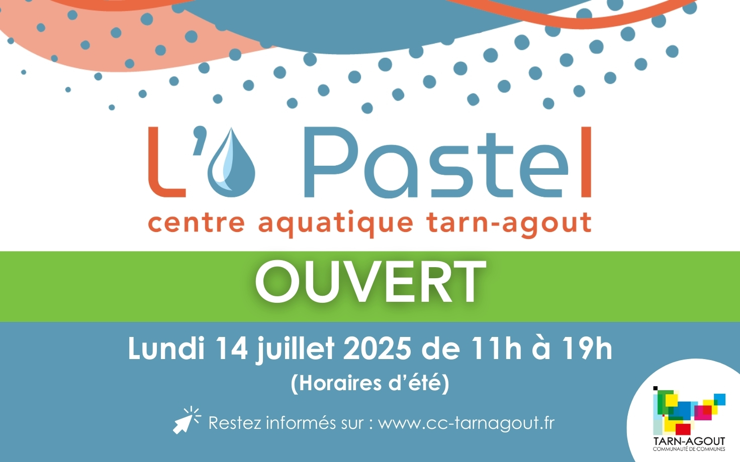 Ouverture du centre aquatique ce lundi 14 juillet