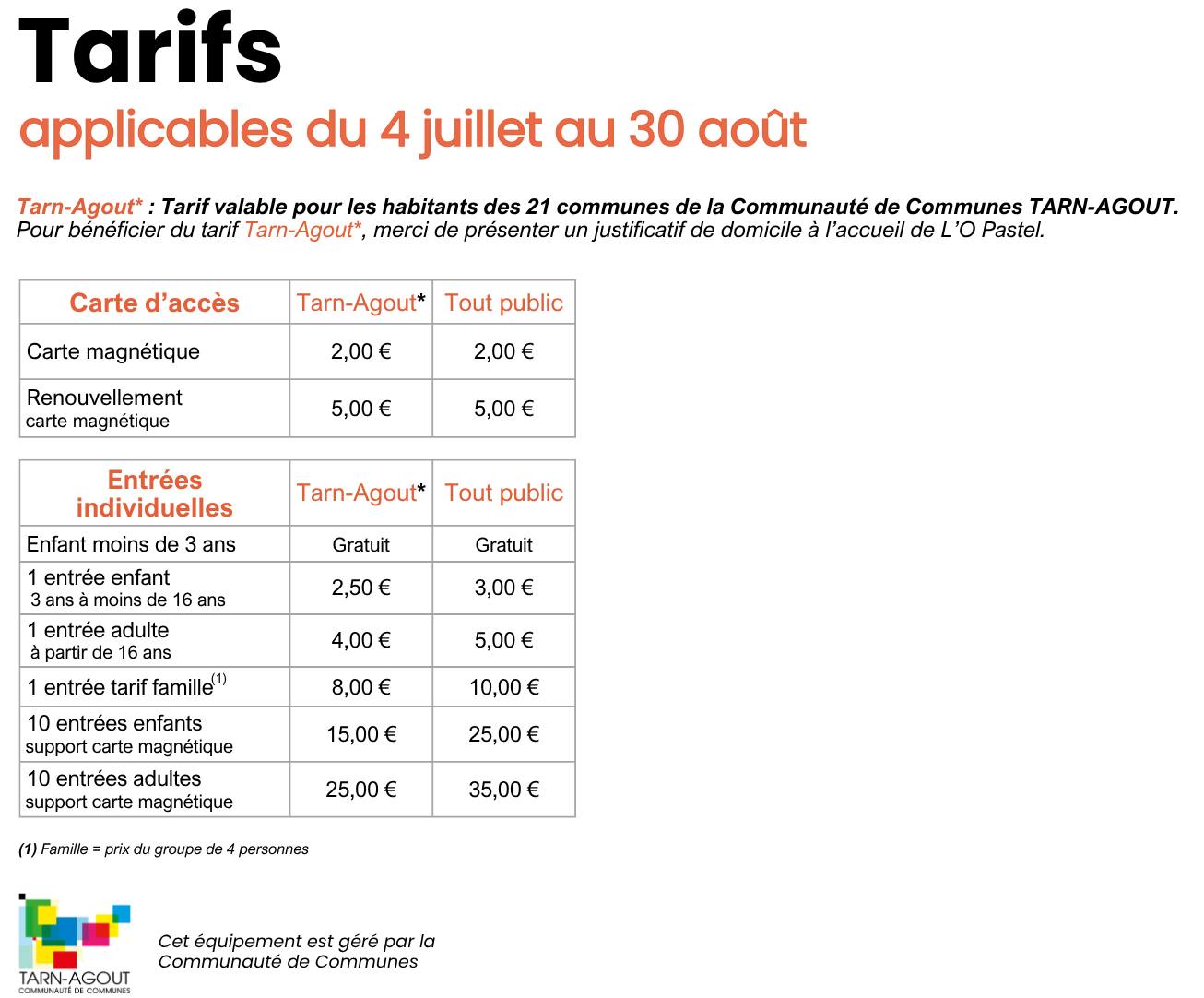 Saint-Sul - Tarifs